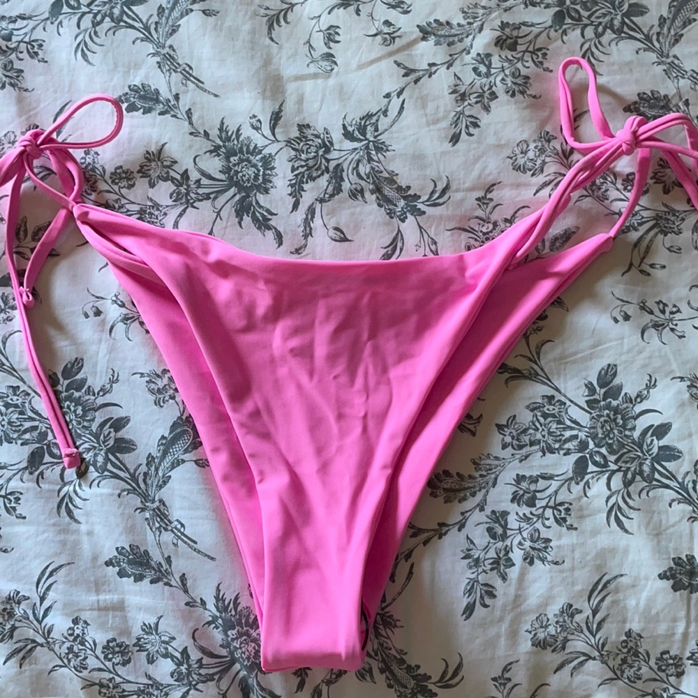 Adjustable string bikini bottom bright neon Barbie pink large swimsuit cheeky nw
